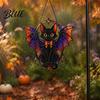 Weather Resistant Garden Decoration Halloween Bat Cat Suncatcher Stained Glass Style Acrylic Sun Catcher Gothic Window Hanging Decor Black Ornament