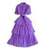 Accessible Luxury Socialite Stand Collar Lace Cake Dress Short Sleeve