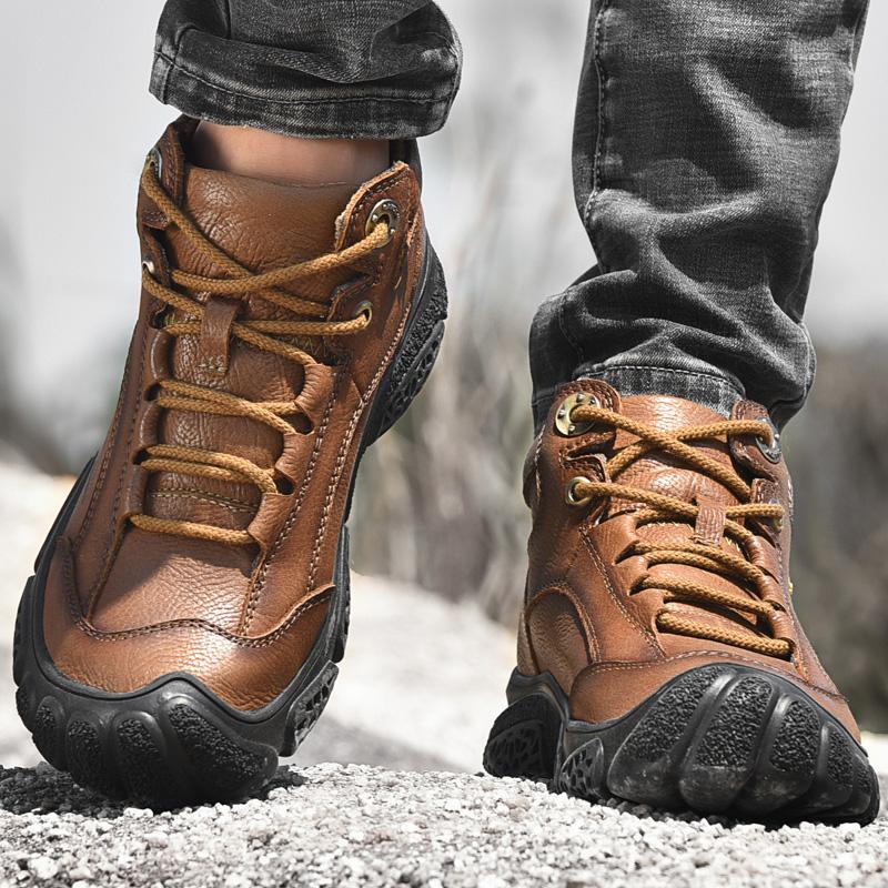 Fashion Golden Sapling Outdoor Men's Boots Genuine Leather Winter Shoes for Men Classics Mountain Trekking Footwear Tactical Ankle Boot