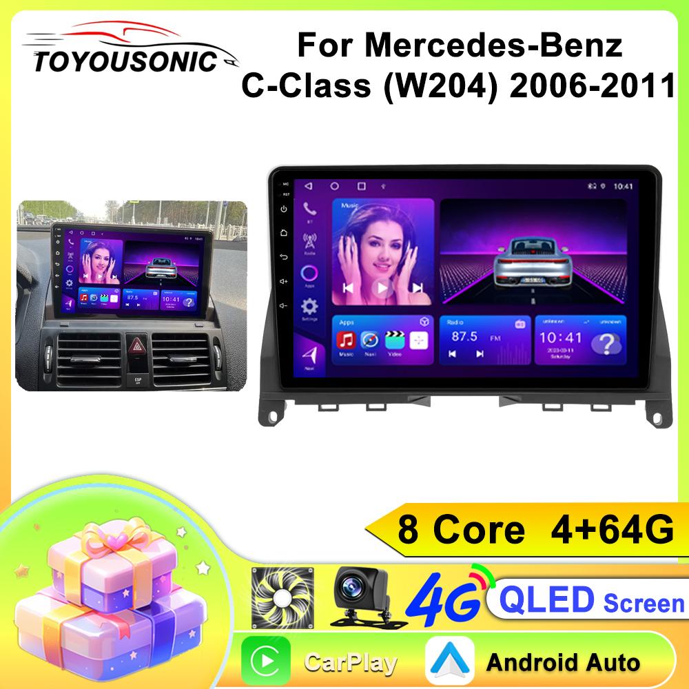 Android Car Radio For Mercedes-Benz C-Class (W204) 2006-2011  2 Din Multimedia Player 4G WIFI GPS Carplay Head Unit Auto Stereo