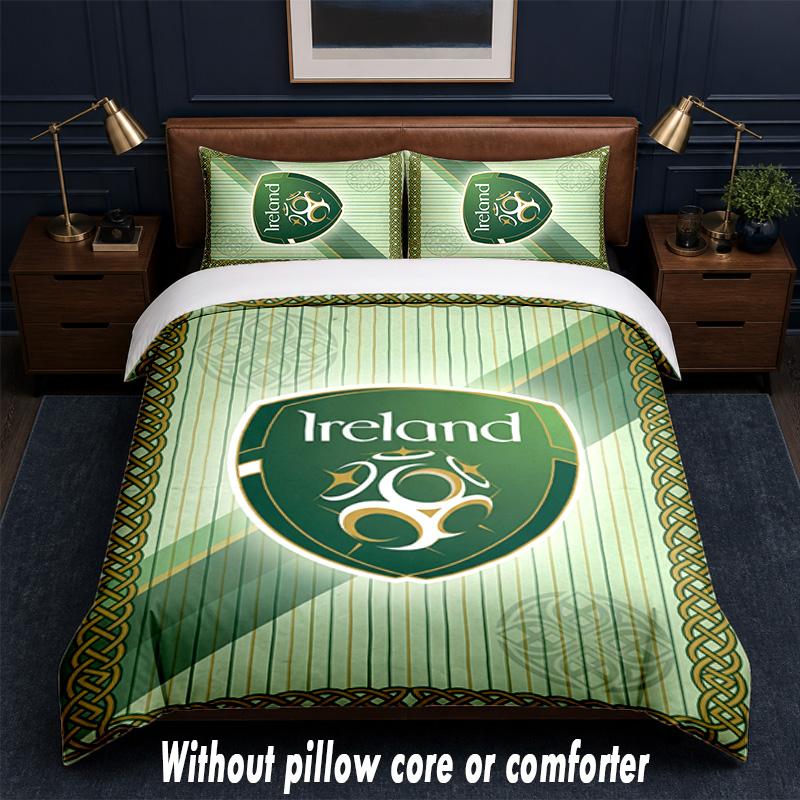 Ireland Rugby Design Bed Bedding Set 1 Duvet Cover + 2 Pillowcases Soft Breathable Household Bed Linens
