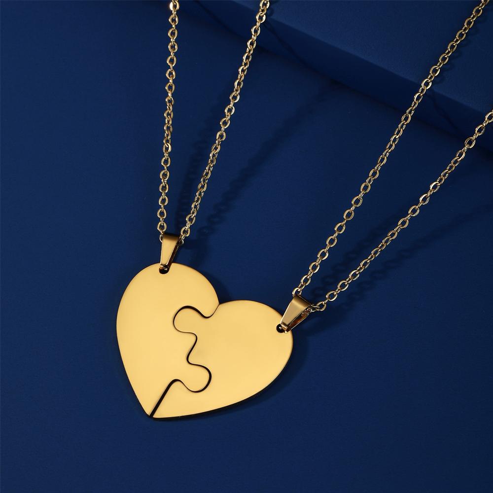  Stainless Steel Combination Heart Puzzles Pendant Necklace Fashion Choker Necklaces Simple Jewelry Best Friends Family