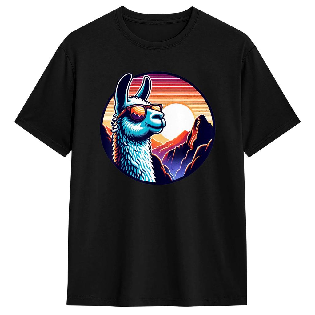 Alpaca At Machu Picchu In Peru Tshirt Unisex Y2k Basic Tshirts Beach O Neck Hipster Tees Print Big Size Tops