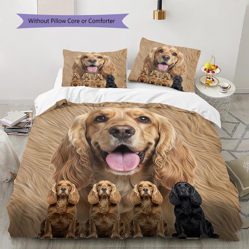 Amerikanischer Cocker Spaniel Muster Bettwäsche Steppdecke Set Steppdecke Bezug Kissenbezug Heimdekoration Geschenk (1 Bettbezug + 2 Kissenbezüge, ohne Füllung)