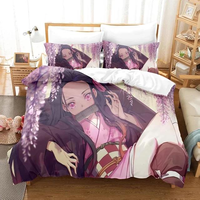 Anime Demon Slayer Bedding Set Nezuko Kamado Duvet Cover Comforter Bed Linen Single Twin Full Queen Size 3d Kids Girl Boys Gift