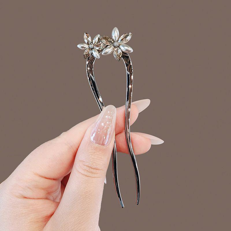 New Chinese Style High-end Water Diamond Flower Goddess Hairpin U-shaped Hairpin Daily Hair Tying Versatile Hair Accessories