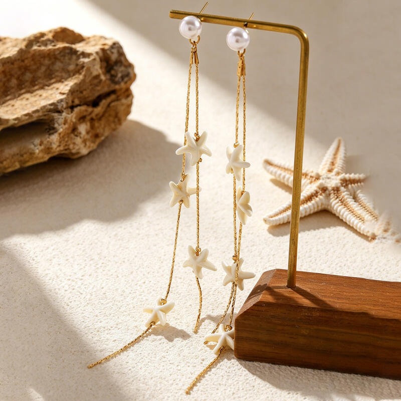 Summer Beach Imitation Pearl Shell Conch Earrings for Women Girls Ocean Vacation Starfish Tassel Earrings Jewelry Accessories