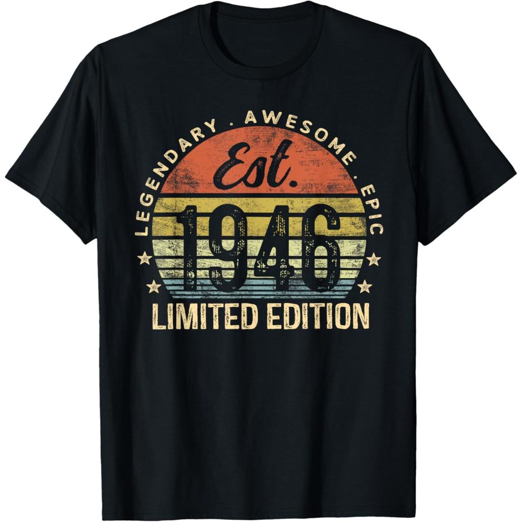 Est 1946 Limited Edition 80. Geburtstag Vintage 80 Jahre Altes T-Shirt Humor Streetwear T-Shirt Kurzarm Unisex Lockere Kleidung