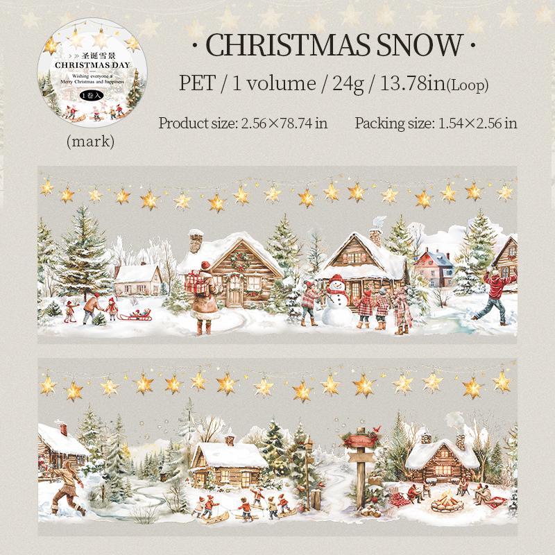 1 Roll Christmas Landscape Masking Tape PET Christmas Gift Elderly Cat Anime Tape For Home Stationery Handbook Decoration