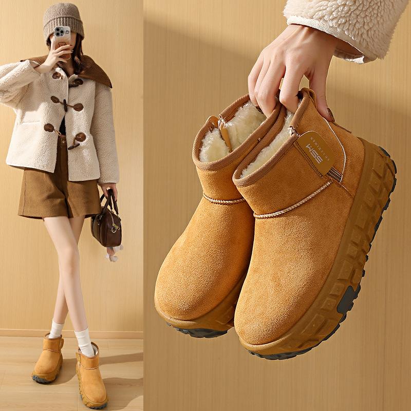 Women's Shoes High-top Shoes Velvet Warm Cotton Shoes, Winter New Thick Baseplate Shoes Casual Snow Boots Women's Shoes