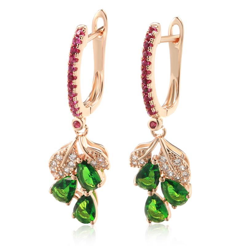 

Женские висячие серьги цвета розового золота с зеленым и розовым цирконием, роскошные винтажные ювелирные изделия зелёный
