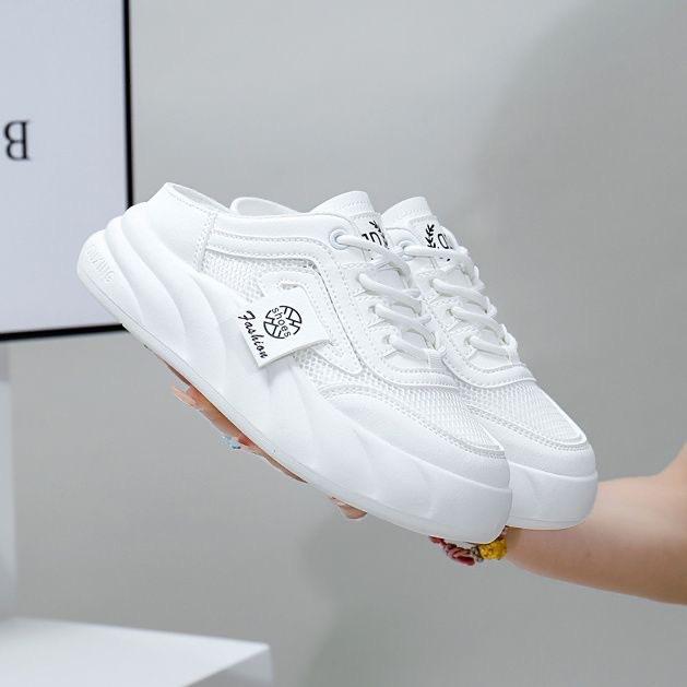 

Летние сетчатые дышащие туфли на толстой подошве, новые маленькие белые туфли, женские сандалии с одной педалью и полуторослойным плетением 35 белый