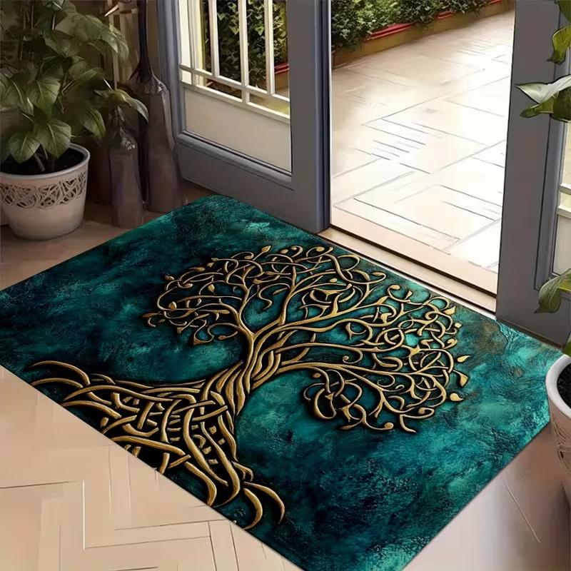 Tree of Life Pattern Welcome Door Mat Anti Slip Carpet Suitable Home Garden Terrace Laundry Room Decor Purpose Outdoor Carpet