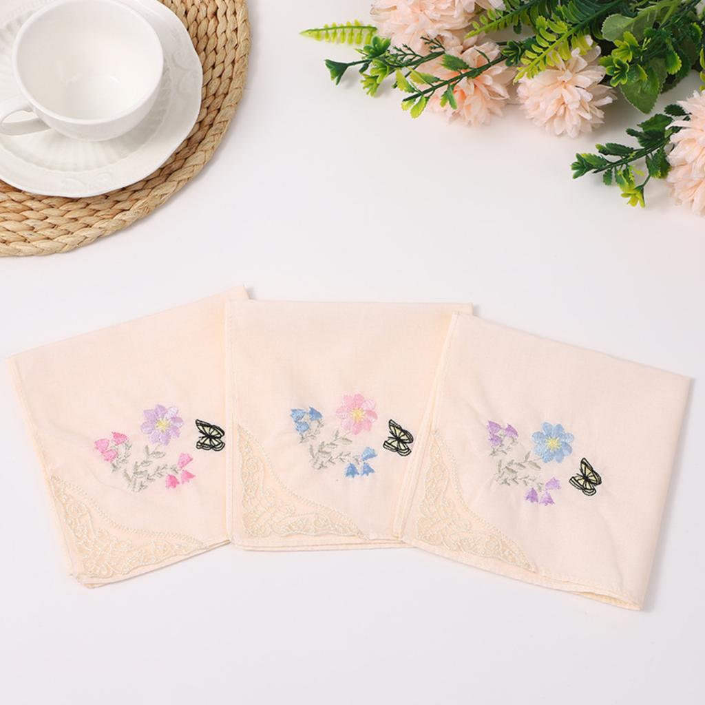 Colourful Lace Embroidered Ladies' Handkerchief Japanese Embroidery Combed Cotton Square Handkerchief