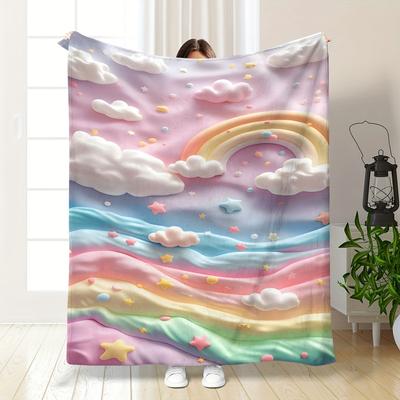Regenbogen-Wolken-Flanell-Decke - Weicher Plüsch-Überwurf in Pastellfarben, Gemütlich für alle Jahreszeiten für Zuhause, Nickerchen, Reisen