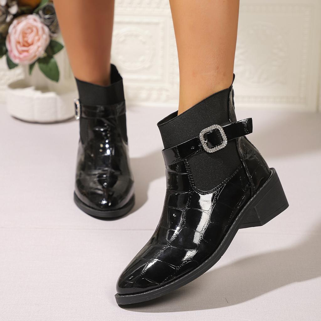 Leisure Boots Female Woman Winter Winter Zipper Warm Classic Shoes for Women Hoof Mid Heels Solid Leather Modern Boots Shoes