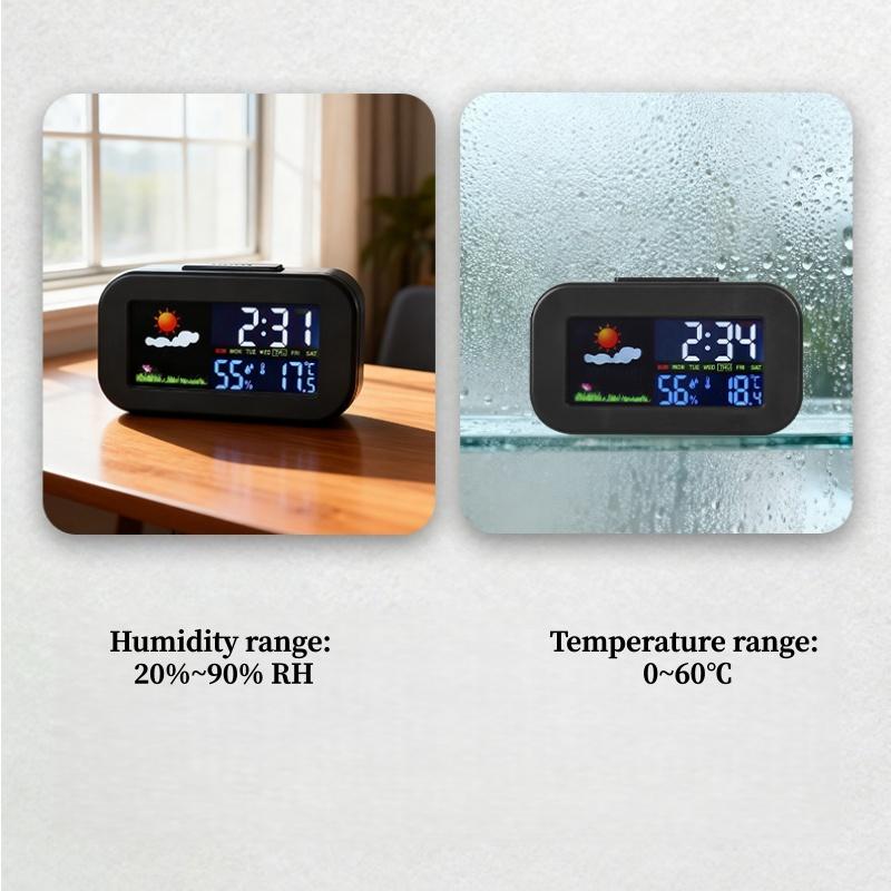 Despertador Digital de LED com Previsão do Tempo, Exibição de Temperatura e Umidade