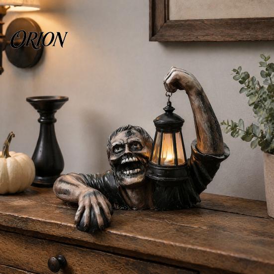 Outdoor Halloween Yard Props Creepy Zombie/Skeleton Lantern Statue, Resin Horror Zombie Figurine Decor, Light Up Durable Courtyard Party Ornaments
