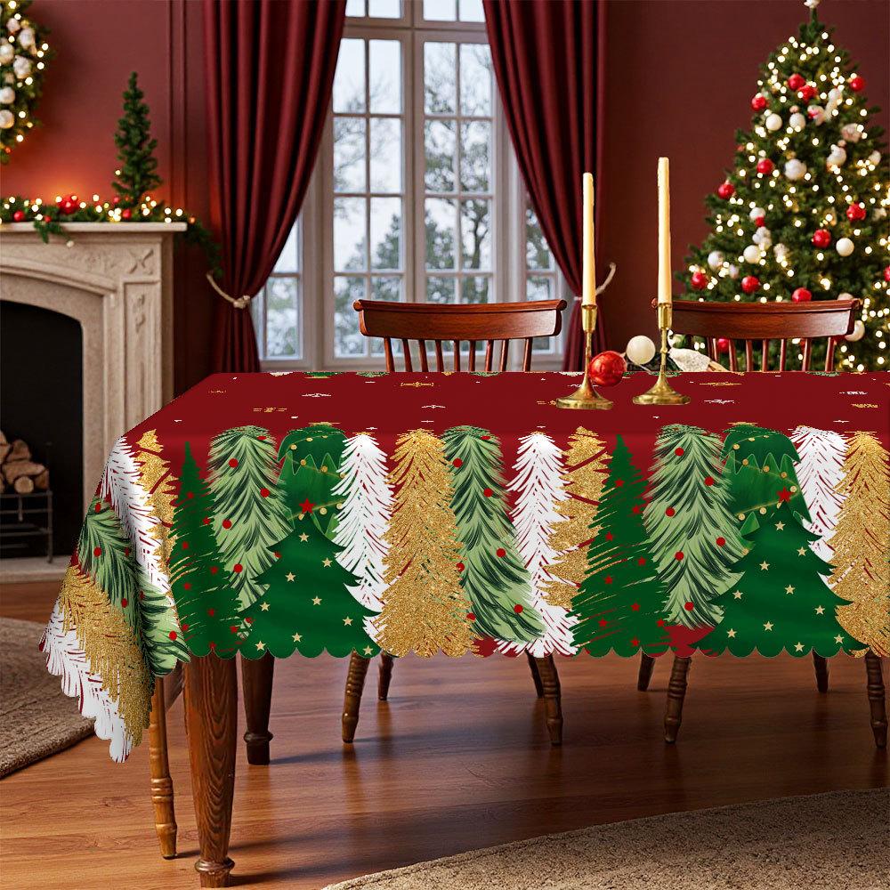 Christmas Red Round Table Cloth, Christmas Tree Snowflake Print, Waterproof And Oil-Proof Round Table Cloth, Dinner Party Table Cloth