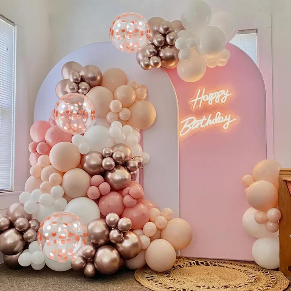 Retro Pink Balloons Garland White Sand Nude Gold Balloons Arch Kit Wedding Gender Reveal Graduation New Year Decoration Globos