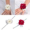 Velvet Hand Flower Girls Wrist Corsage With Rhinestone Chain - Red, 10x8x6cm