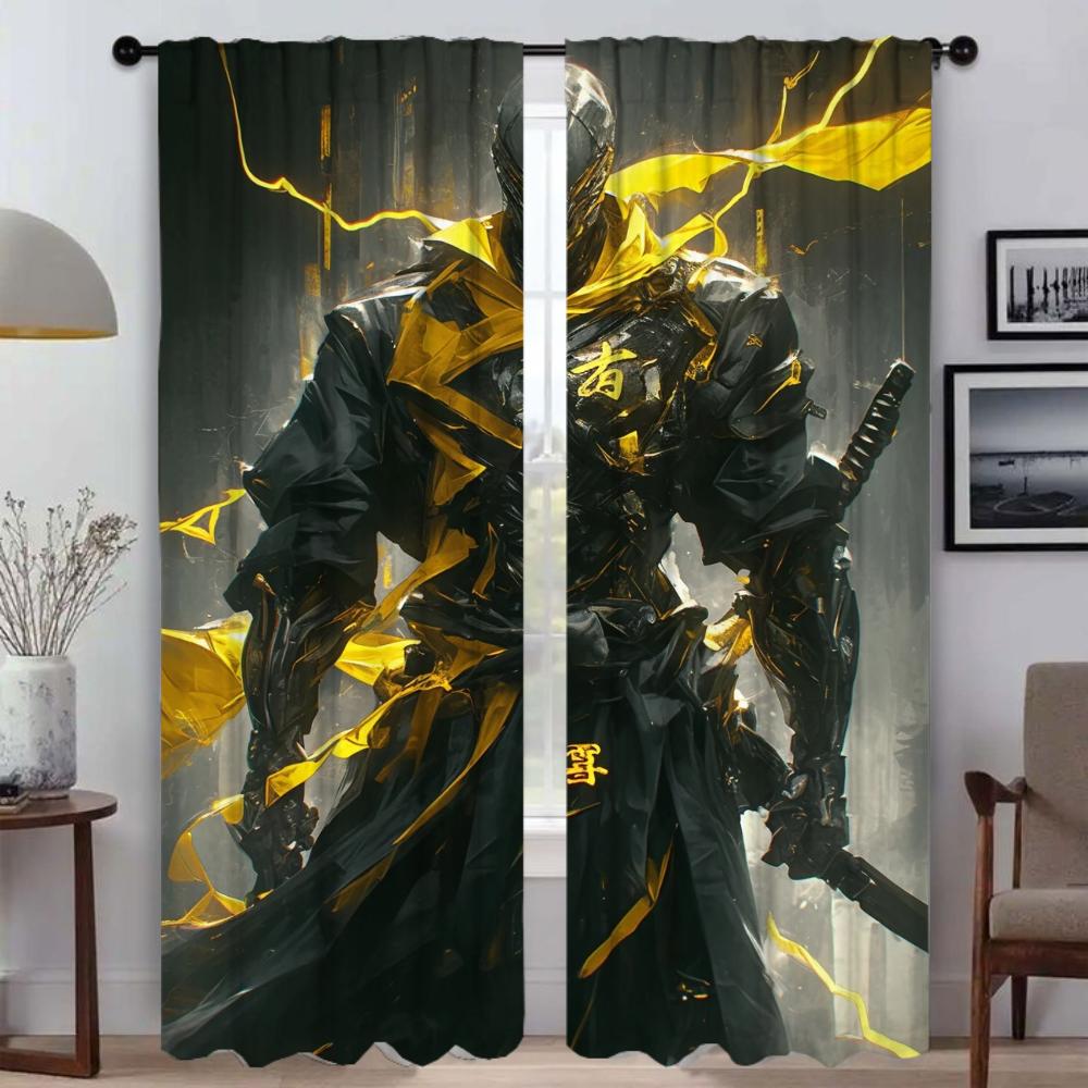 Thunder Ghost Warrior Curtains for Living Room Curtain for Room 2 Panel Halloween Decoration Partition Home Interior Curtains