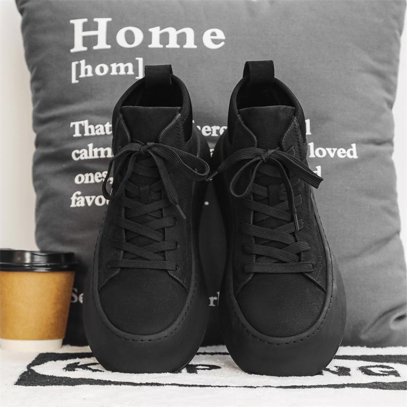 Men's Japanese Velvet High-Top Sneakers: 2023 Autumn/Winter Genuine Leather, Thick-Soled, Wear-Resistant Martin Boots for Outdoor Casual Wear.