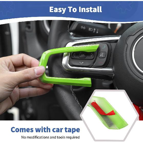 RT-TCZ For Wrangler JL Steering Wheel Trim Decal Panel Green For Jeep Wrangler JL JLU Gladiator JT 2018-Present Green Interior Accessories 3Pcs