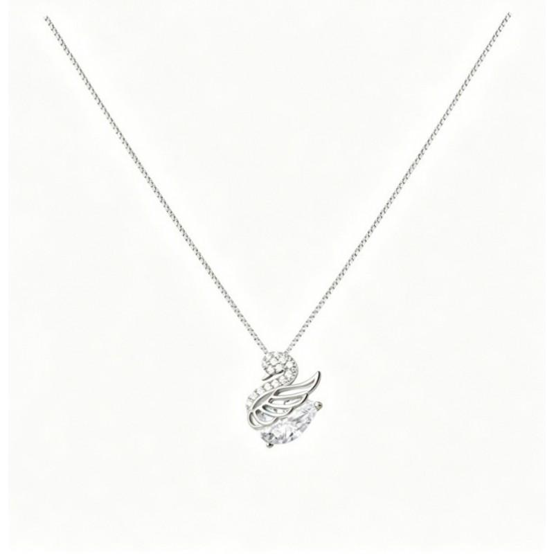 Elegant Swan Pendant Necklace Women Sterling Box Chain With Cubic Zirconia Lightweight Chic Jewelry 925 Sterling Silver
