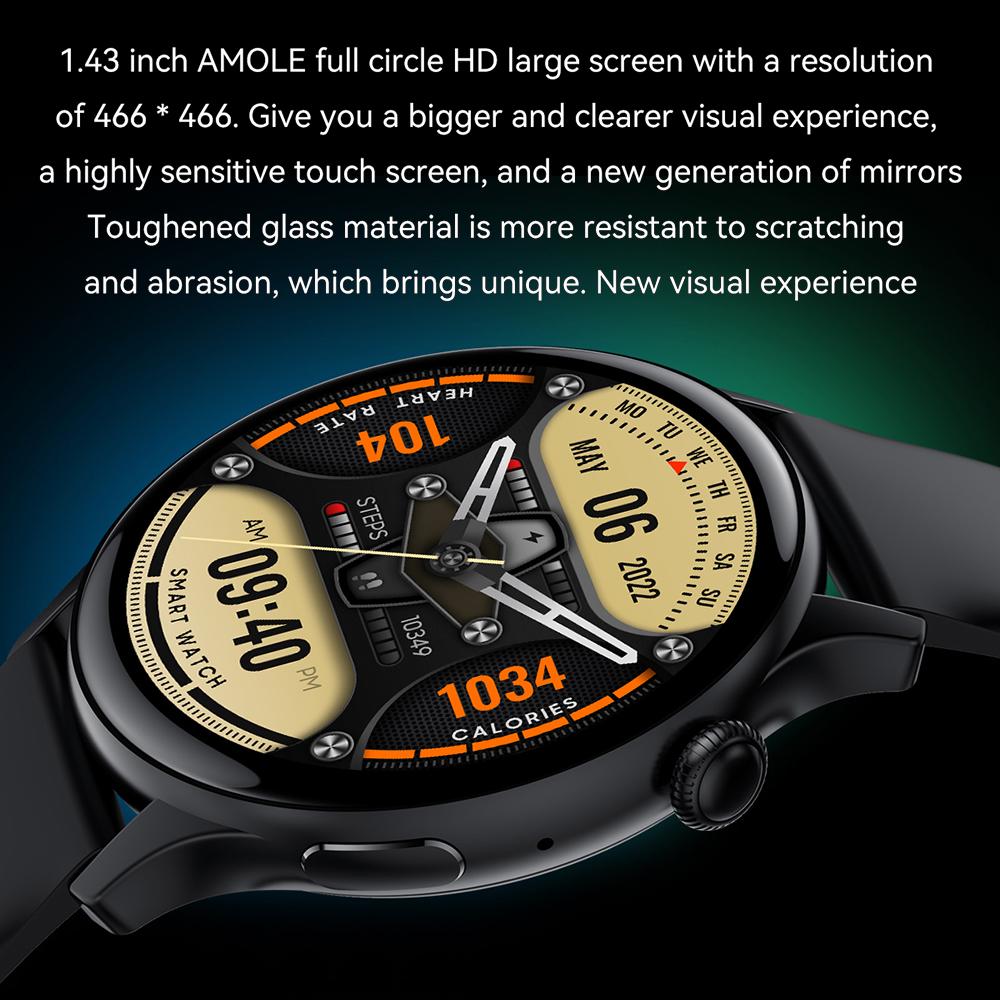 HK85 1.43-inch AMOLED Screen Smart Watch Heart Rate Monitoring Bluetooth-compatible Calling Sports Watch