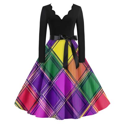 Damska Codzienna Moda Dekolt V Długi Rękaw Drukowana Sukienka Długa w Stylu Vintage