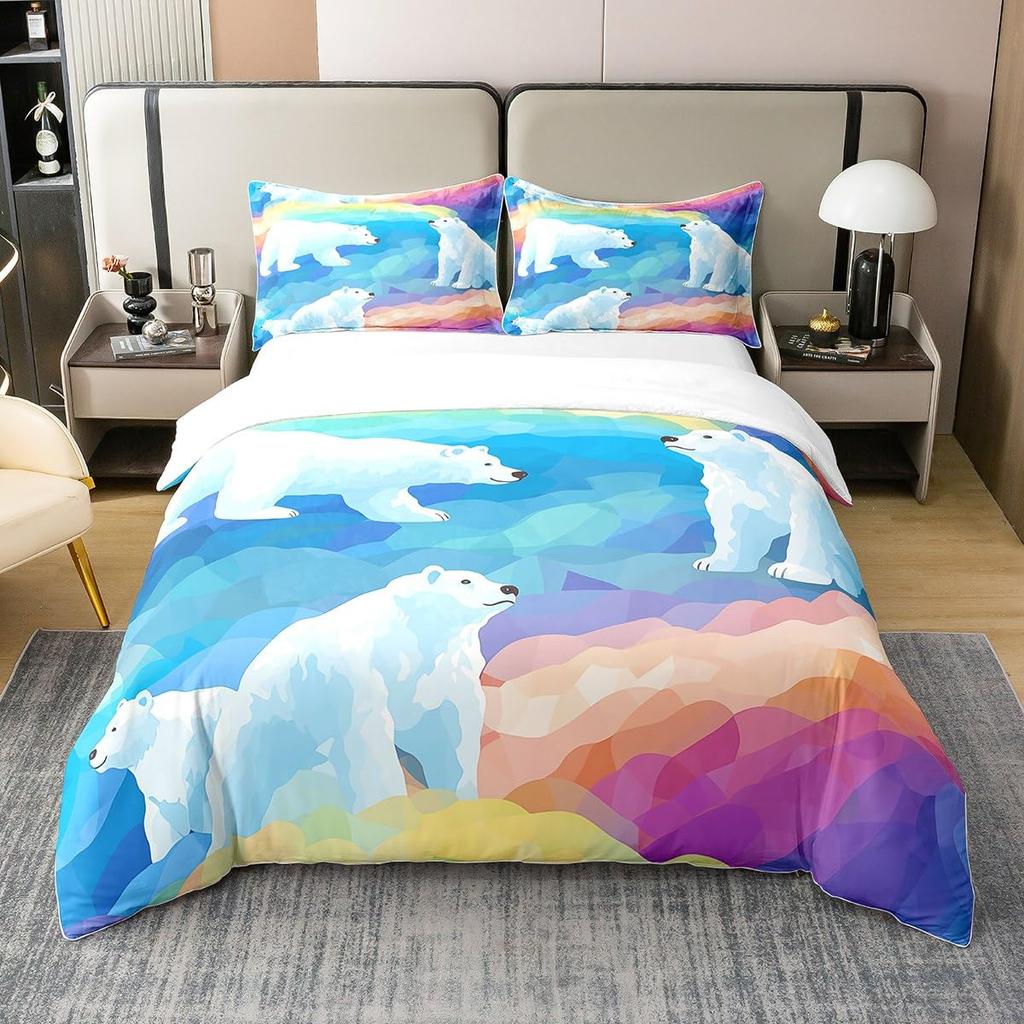 Bear Duvet Cover Sets Bedding Set For Kids Boys Girls Teens Wild Animal Winter Quilt Covers With 2 Pillow Cases Full Size 3 Pcs