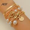 Stacking Bracelet Necklace Set 1 OT Buckle Cuban Chains Scratch-resistant Imitation Pearls Adjustable Length Jewelry Gift Chain