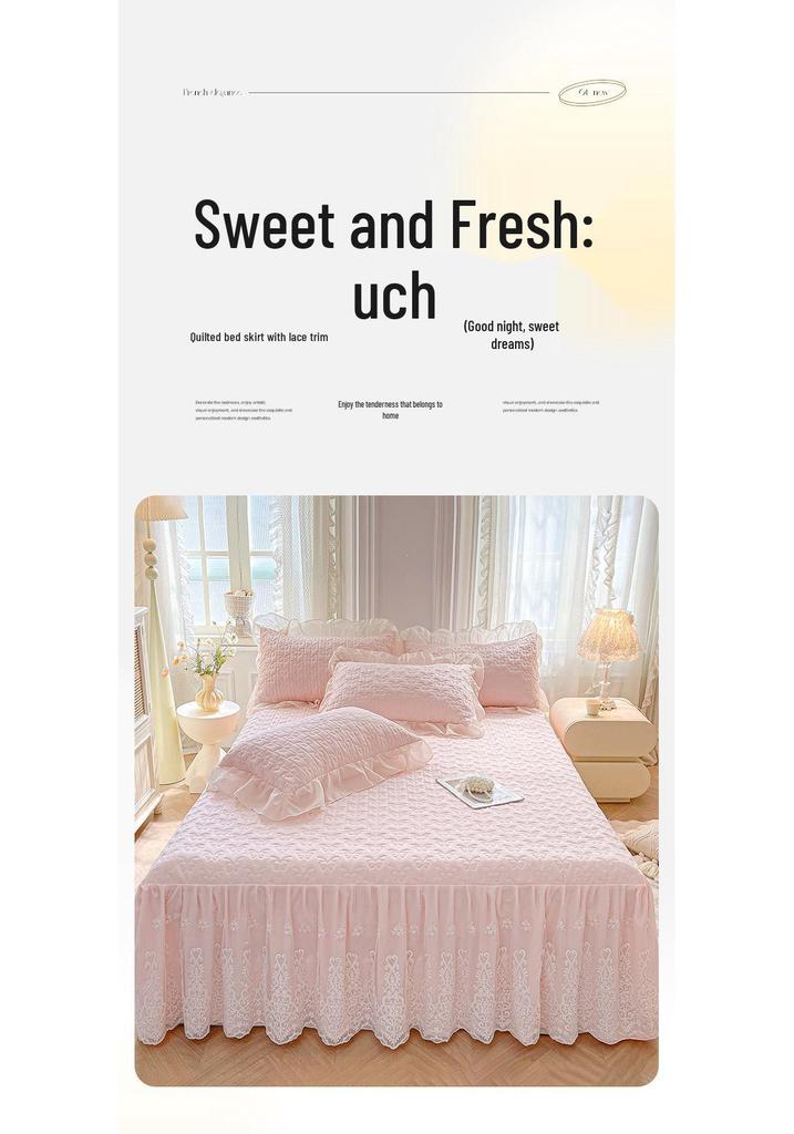 Elegant Princess Lace Bed Skirt Quilt - Thickened INS Style, Fairy Design with Double Lace Edging