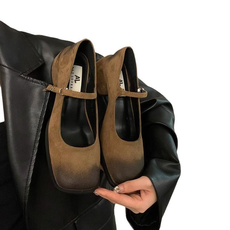 Medium and high-end French versatile heel buckle spring thick heel 2025 retro Mary Jane shoes single shoes women's polishing new models