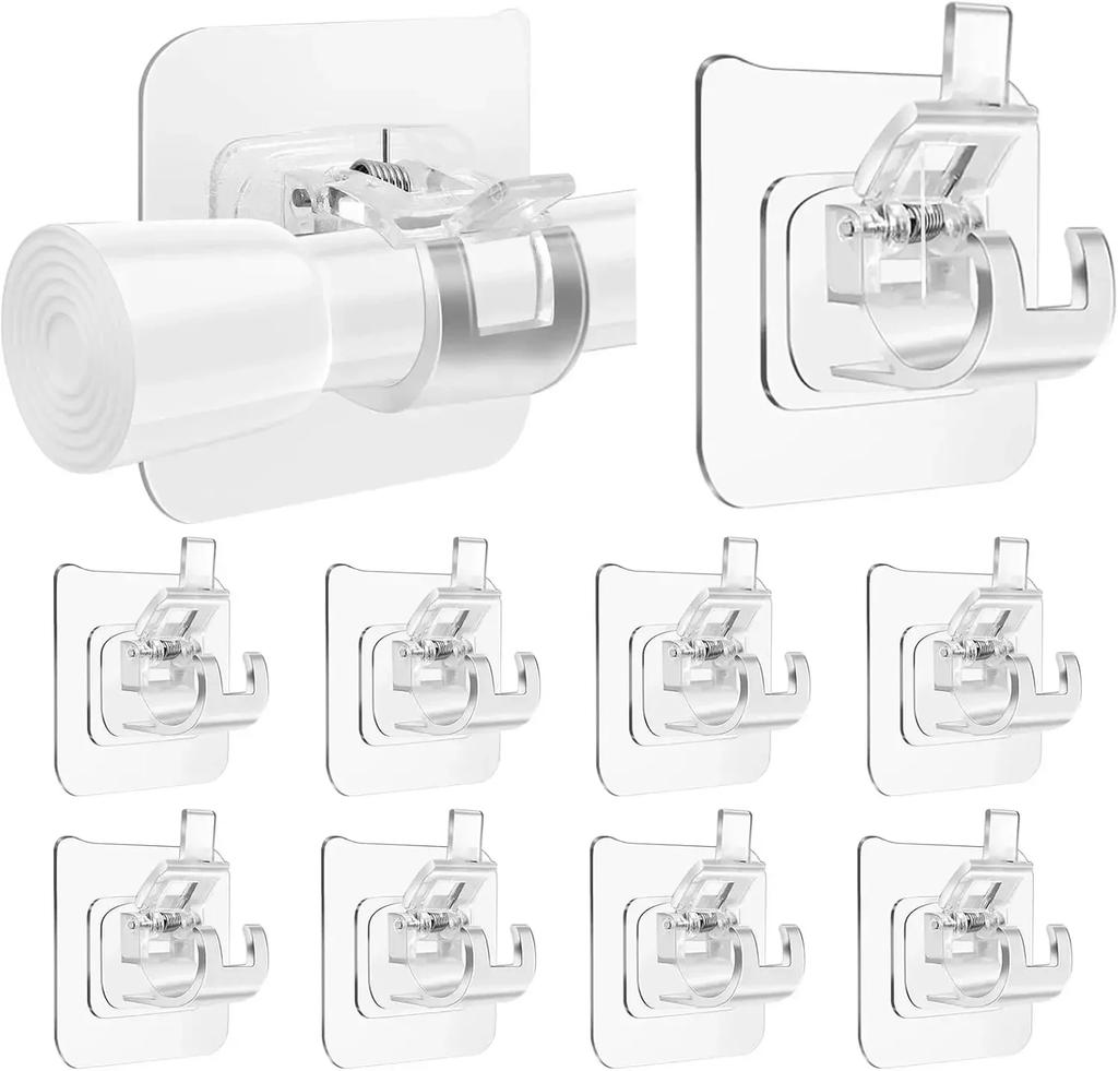 2/24PCS Self Adhesive Hooks Punch-free Curtain Rod Clip Hook Window Curtains Wall Hanging Holder Household Clamp Fixed Clip