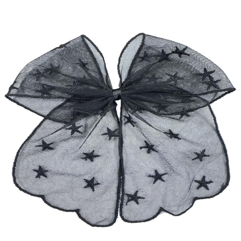 Black Bow Hair Clips Bat Embroidery Lace Tulle Veil Gothic Hairpins Spooky Halloween Cosplay Hair Accessories For Women Girls