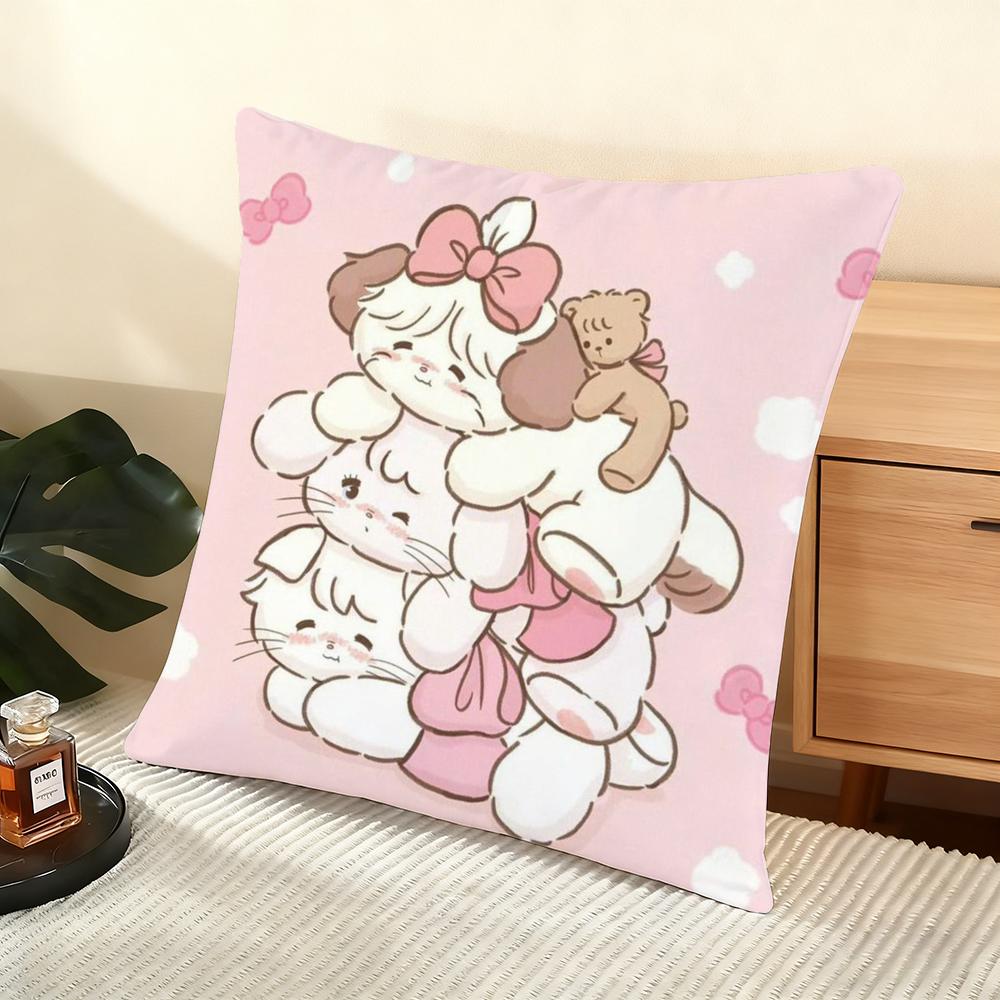 M-Mikkos Illustration Cushion Cover Soft Short Plush Pillow Cover Smooth Cozy Texture Aesthetic Cushion Case Home Decor