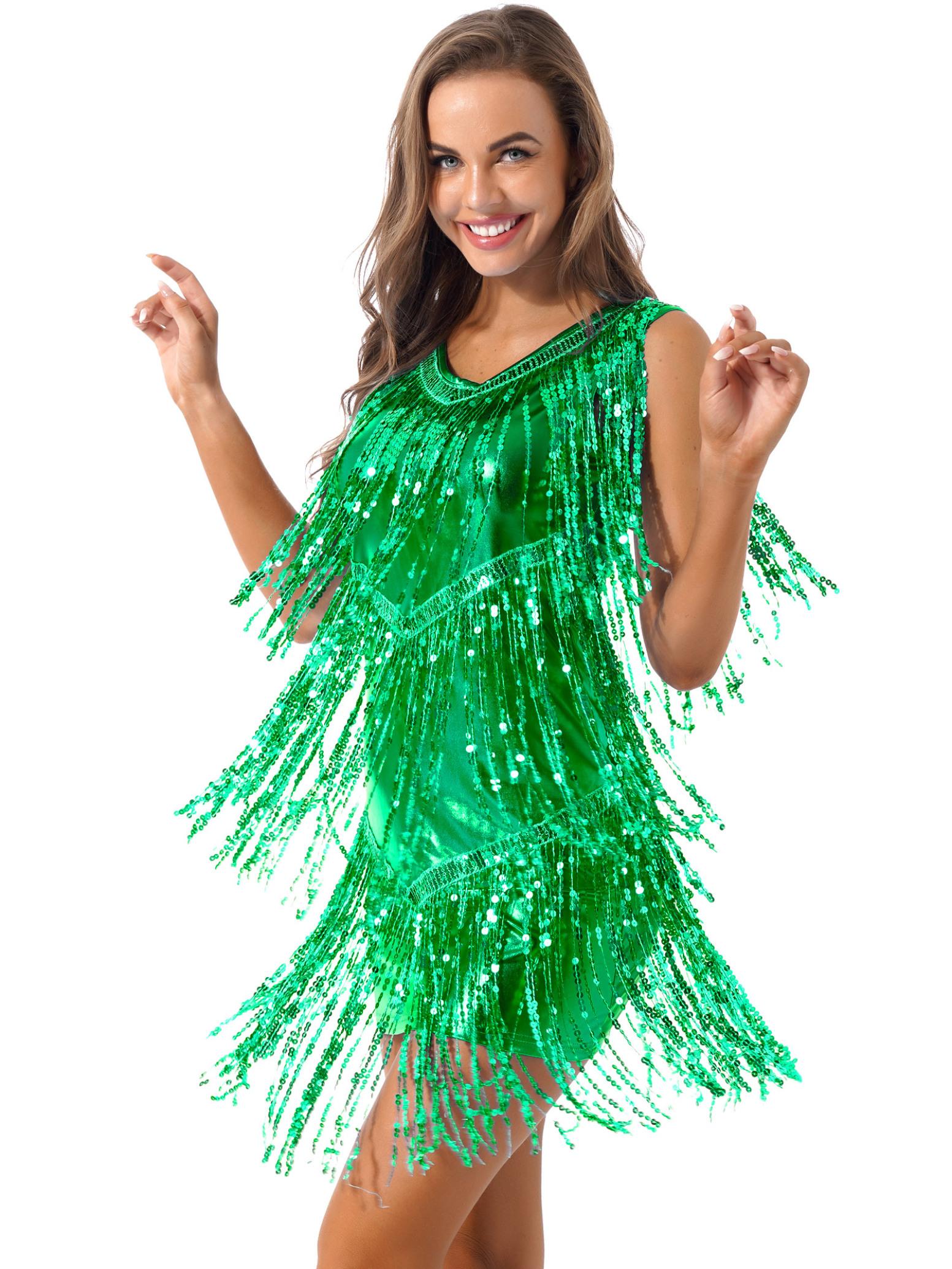 

Женское нарядное платье, танцевальный костюм, коктейльное вечернее платье, женская одежда, летние платья, платья с бахромой M зелёный