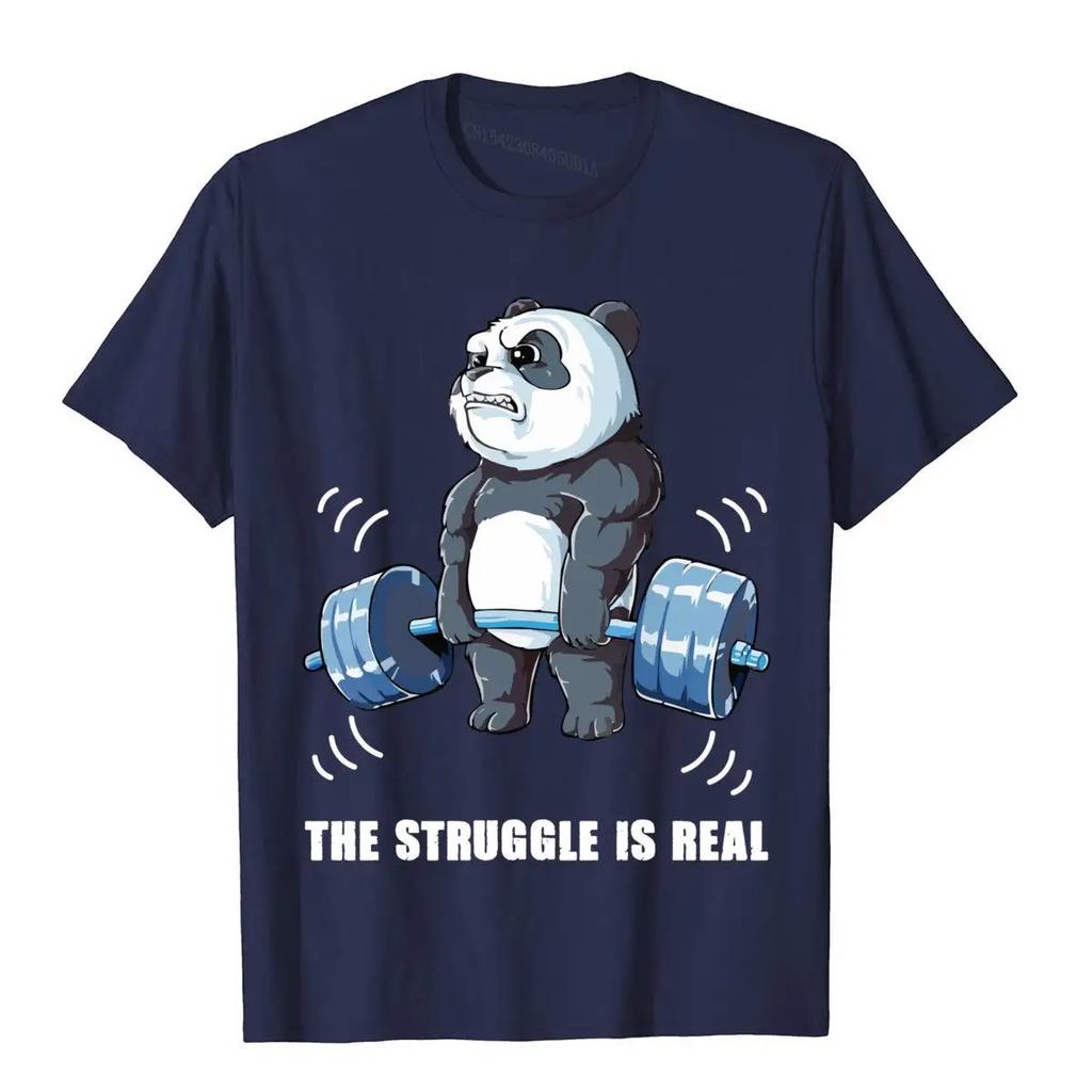 The Struggle Is Real Panda Funny Sweatshirt Beach Cotton Men Tops Tees Preppy Style Wholesale T Shirts Kawaii