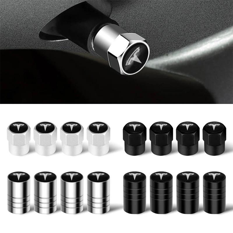 AKZ1 4Pc/set Car Styling 3D Wheel Tire Valve Stem Caps Auto Accessories For Tesla Model 3 Model S Model X Model Y Cybertruck Roadster