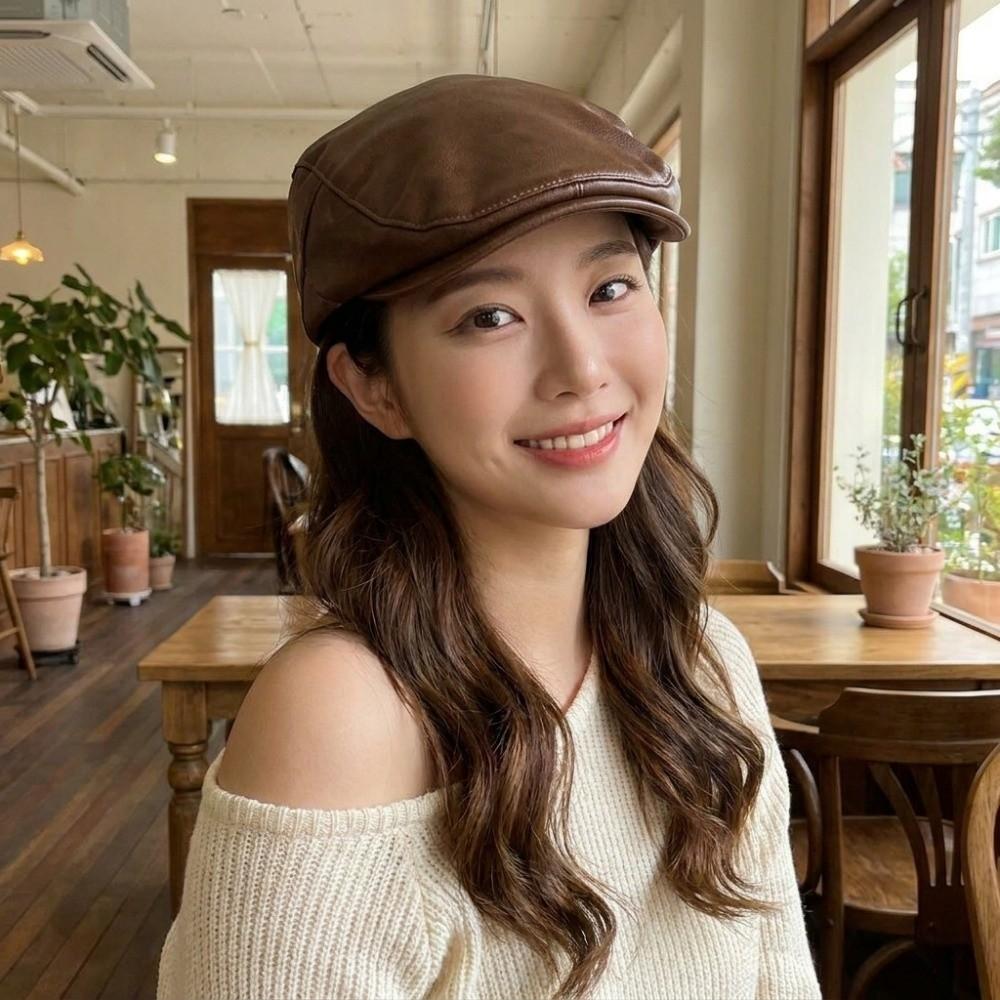 Gothic Y2k Berets Hat Harajuku Painter Hat Casual PU Leather Berets Hat Women