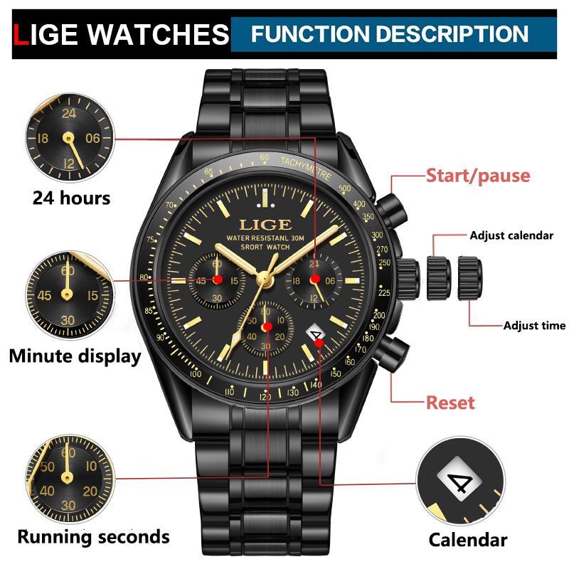 Classic Watches for Men Business Military Waterproof Watch Men Top Brand Luxury Sports Quartz Chronograph Montre Homme+BOX