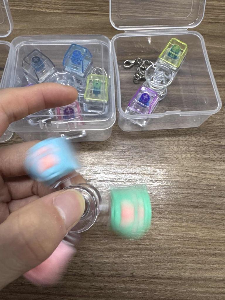 Mechanical Axis Key Fidget Spinner Luminous Electronic Keyboard Button Stress Relief Keychain Portable Toy Gift Present for Adults Teens