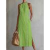 Mode Ärmelloses Spitzenkleid Neu Einfarbige O-Ausschnitt Locker Lang Party Elegant Sommer A-Linien-Kleid Damen Süß Schlitz Lässig Damenbekleidung