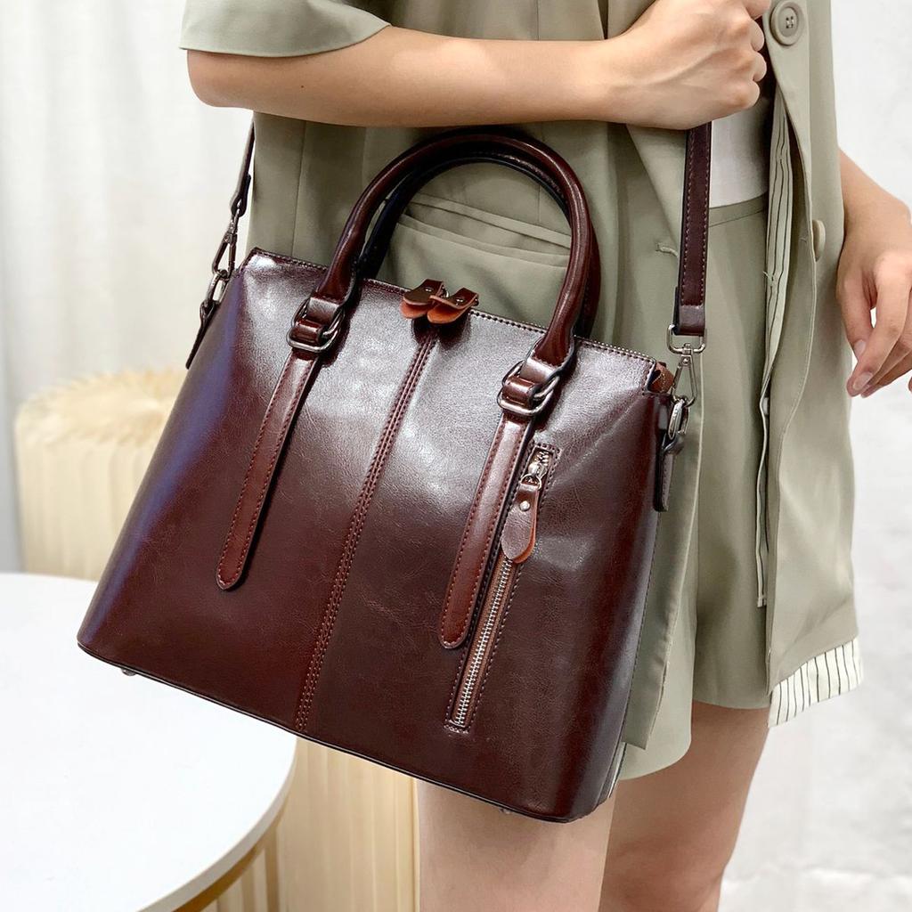 Women Shoulder Cross body Handbag Top Handle Bag Genuine Leather Casual Designer Lady Female Oil Wax Cowhide Messenger Tote Bag