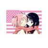 Madoka Kawaii Anime Girls Pink Flag Tapestry, Cute Crossover Polyester Wall Hanging For Bedroom Dorm, Y2K Anime Aesthetic Room D
