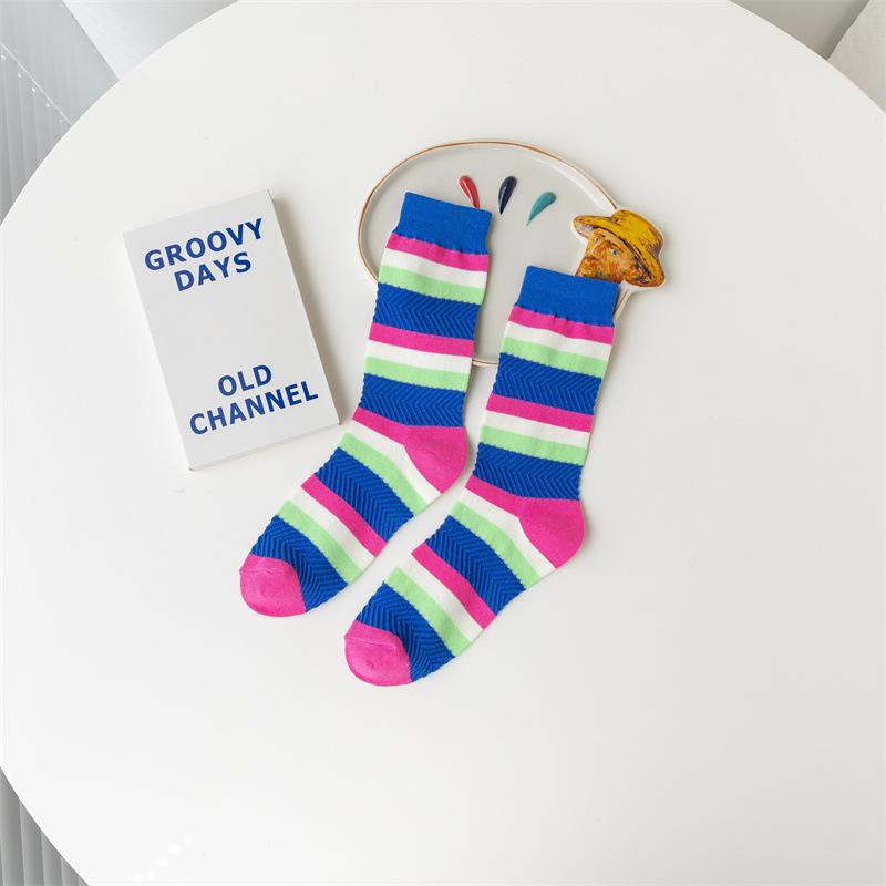 Women's Spring and Autumn Trend Color Striped Anti Woven Craft Tube Socks