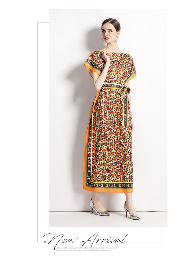 In-Stock European & American Fashion Versatile One-Shoulder Tie-Up Dress with Belt