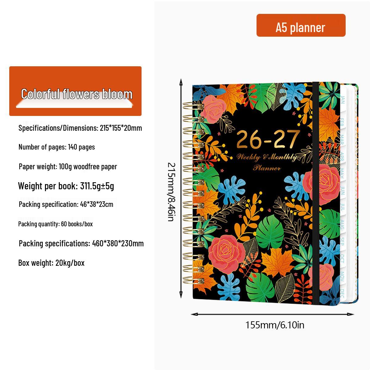 2027 Creative A5 Spiral Weekly Planner - Hand-drawn Design, High Appearance, Customizable.